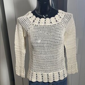 Cream Crochet Knit Sweater
